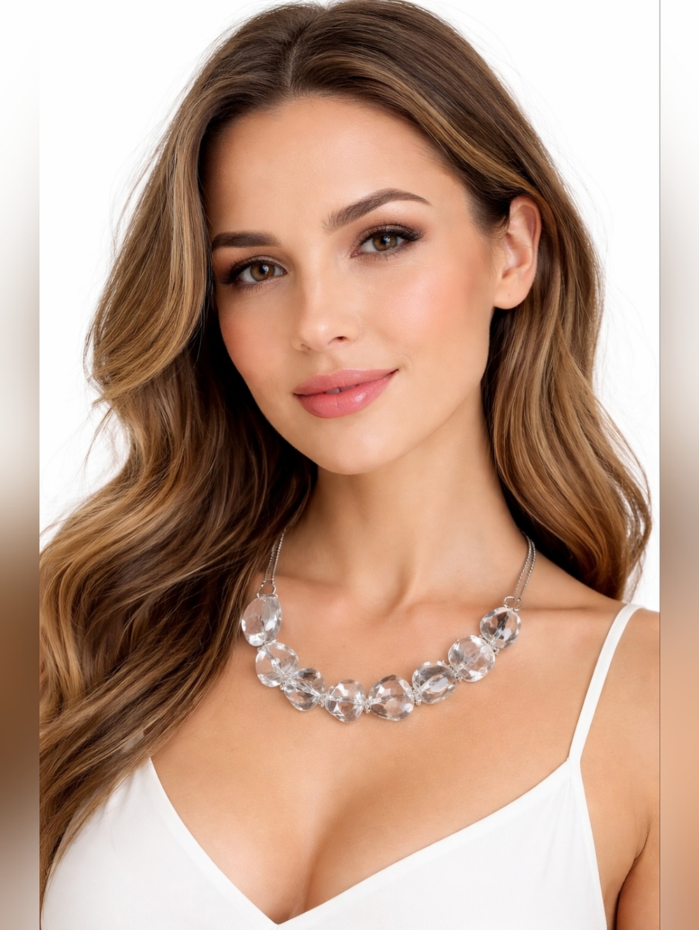 Crystal Clear Bead Statement Necklace - Transparent
